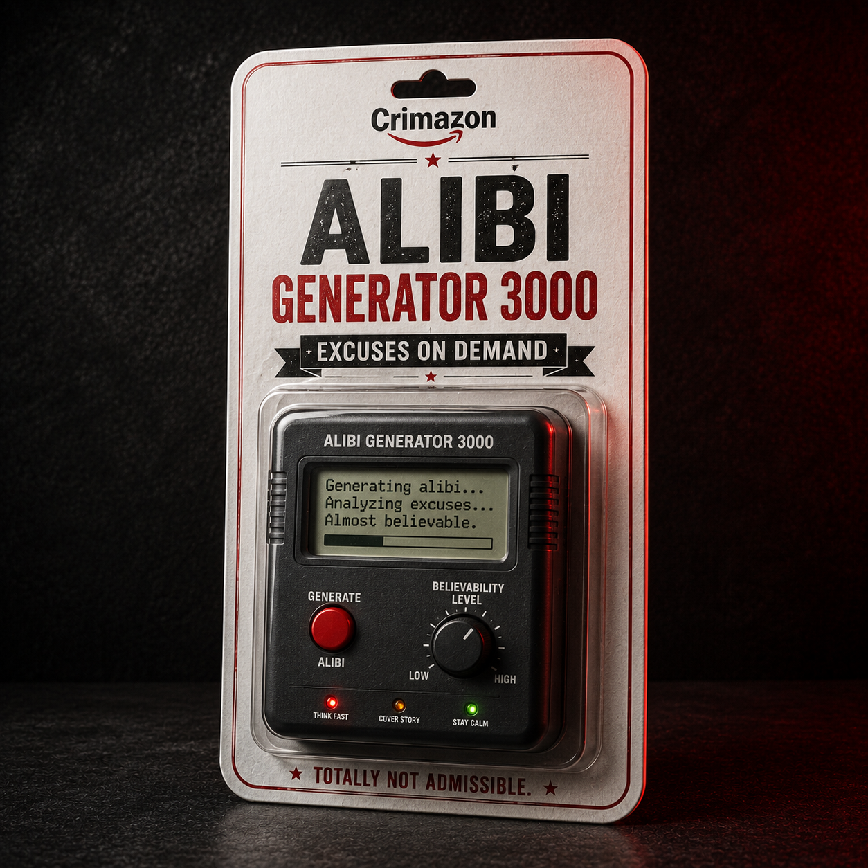 Alibi Generator 3000 fictional parody product image