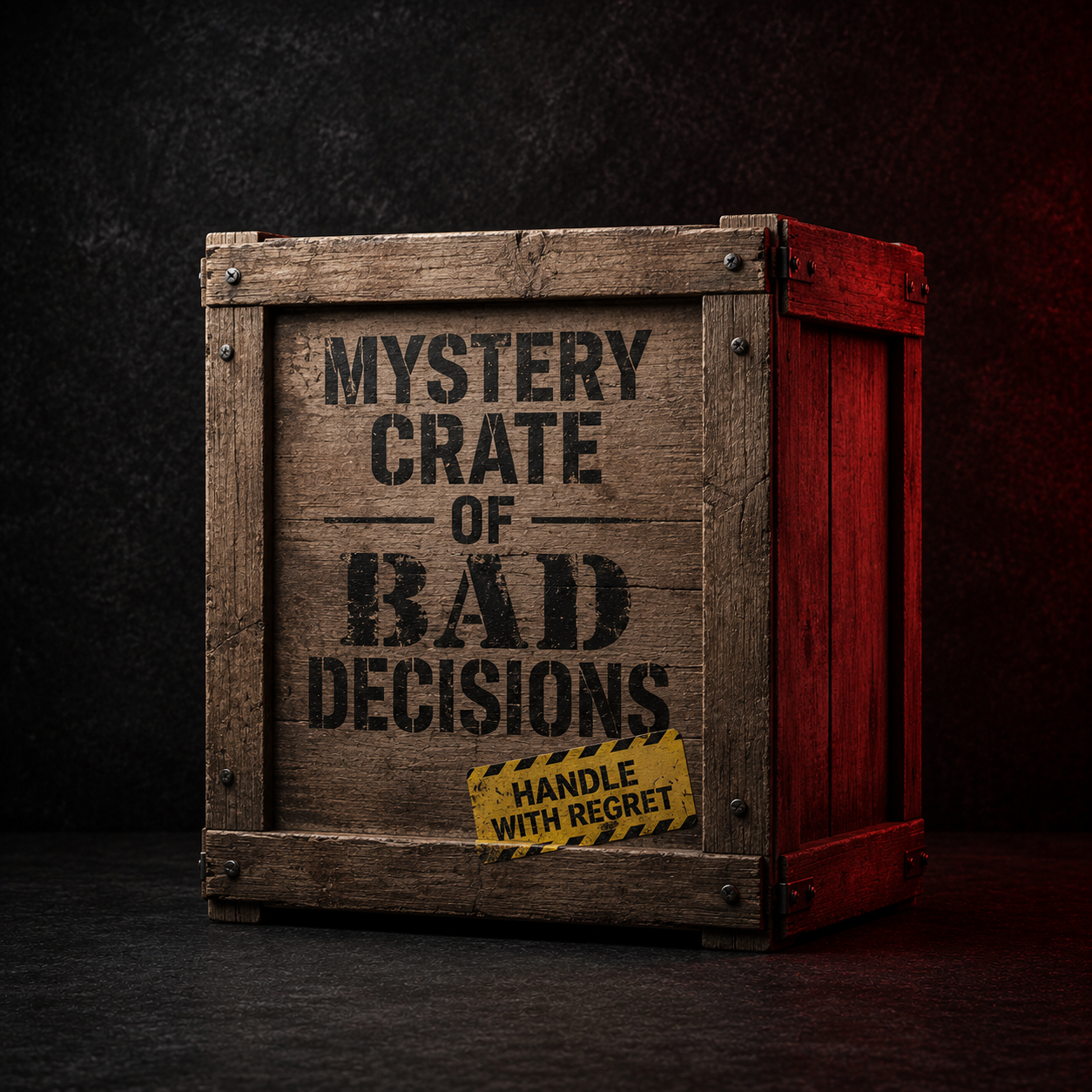 Mystery Crate of Bad Decisions fictional parody product image