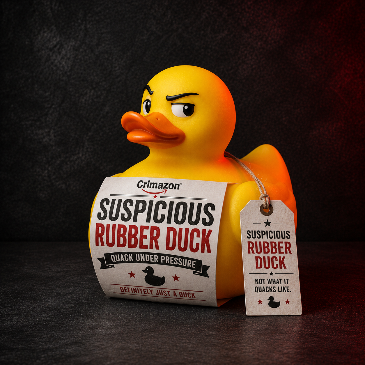 Suspicious Rubber Duck fictional parody product image