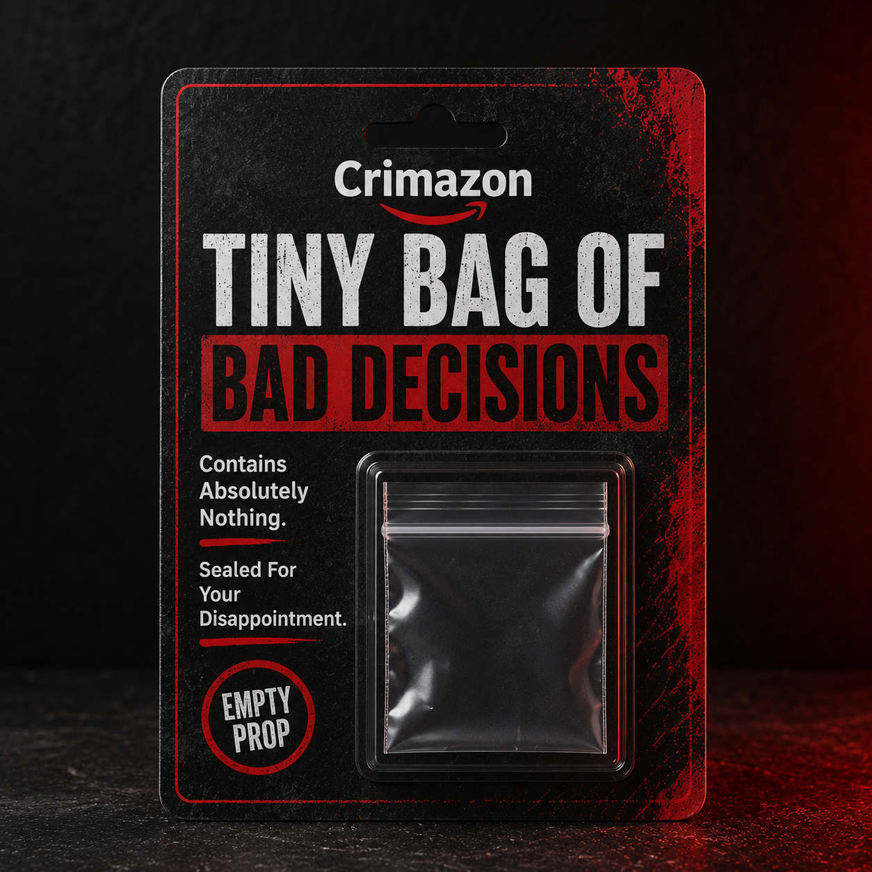 Tiny Bag of Bad Decisions empty fictional parody product image
